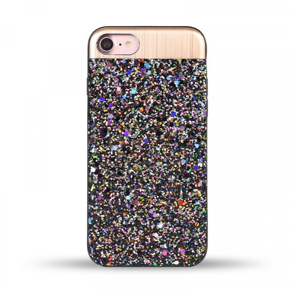 Wholesale iPhone 8 Plus / 7 Plus Sparkling Glitter Chrome Fancy Case with Metal Plate (Black)